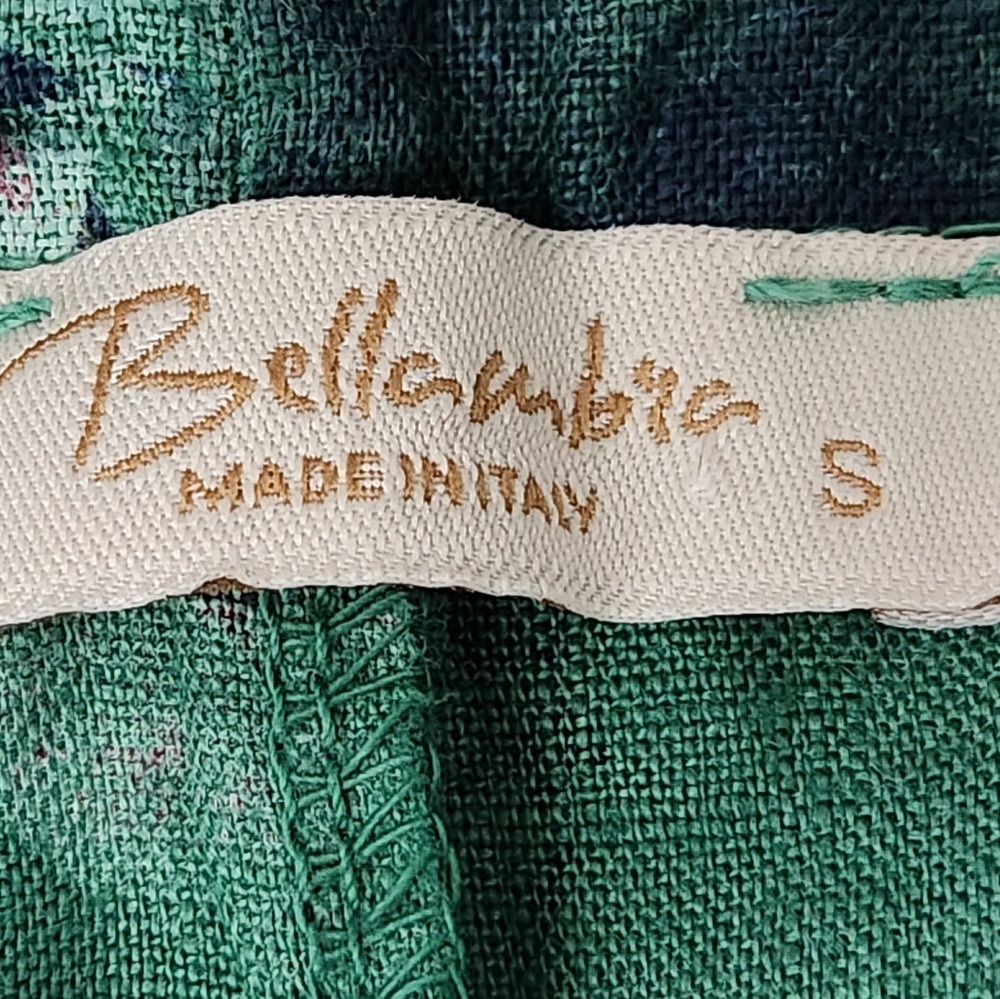 BELLAMBRA MADE IN ITALY 100% Linen Neck Tie Floral Watercolor Printed Dress - Picture 9 of 13